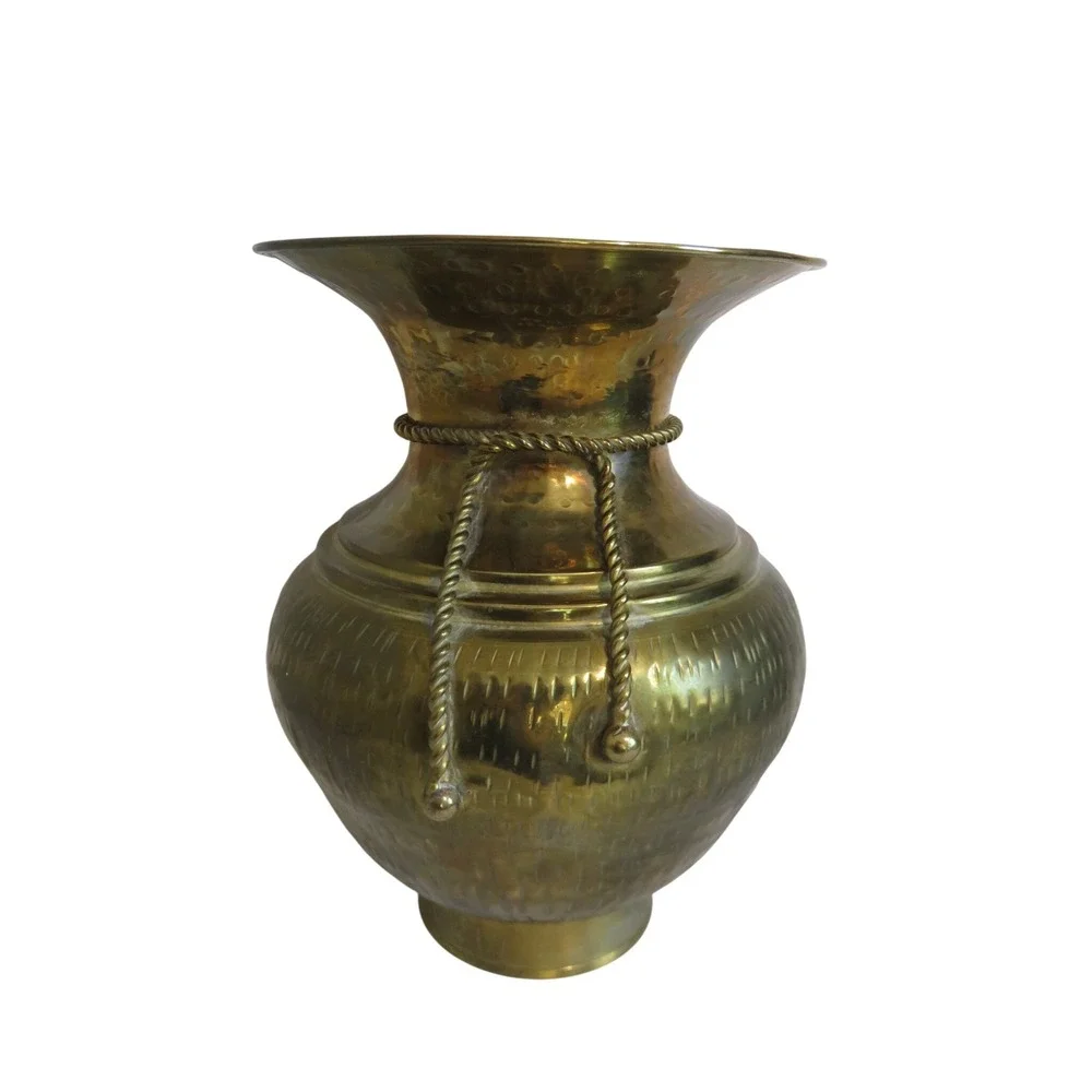 Large GATCO Solid Brass Hammered Finish Vase Rope Detail Made in India‎